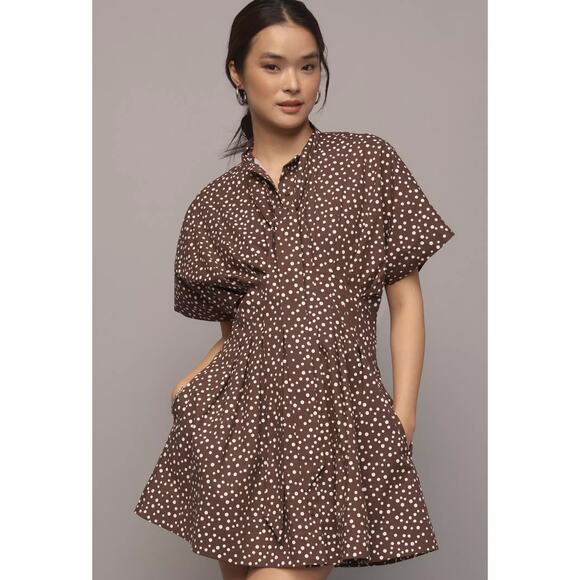 EXQUISE Dresses & Skirts - Exquise Janet Button-Front Pleated Mini Shirt Dress Tie-Neck Shirt Edition